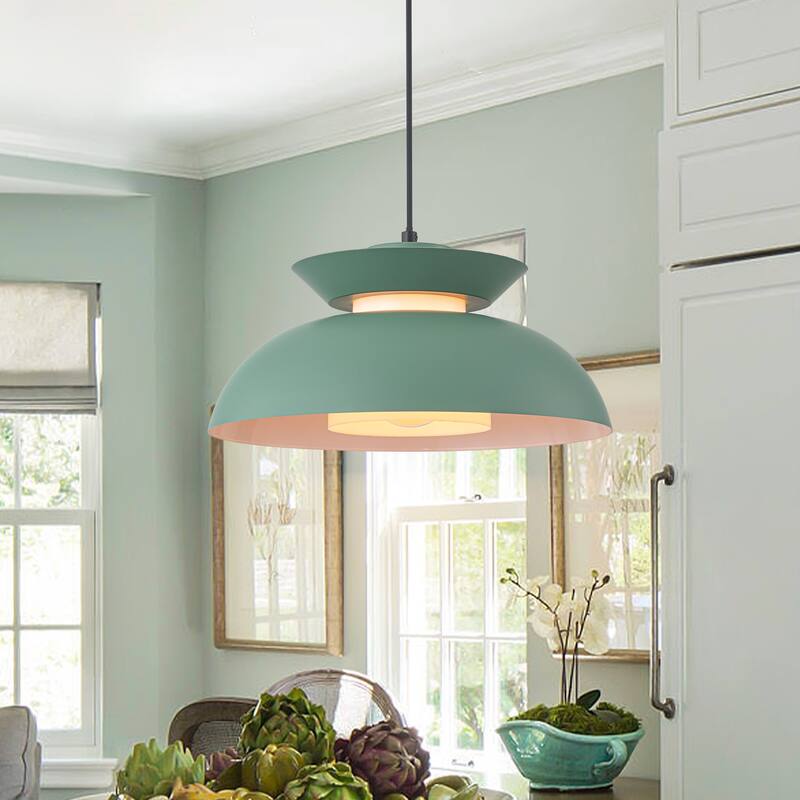 1-Light Modern Green Bowl Dome Pendant Light - 13.78