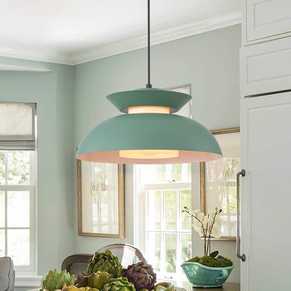 1-Light Modern Green Bowl Dome Pendant Light - 13.78