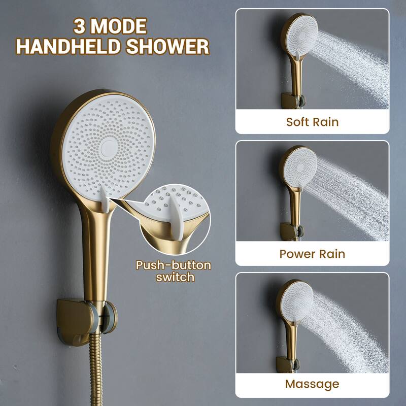 8-Spray 35 in. x 12 in. Ceiling Mount Fixed and Handheld Dual Shower Head 2.5 GPM with Bluetooth Music and 3-Body Jets