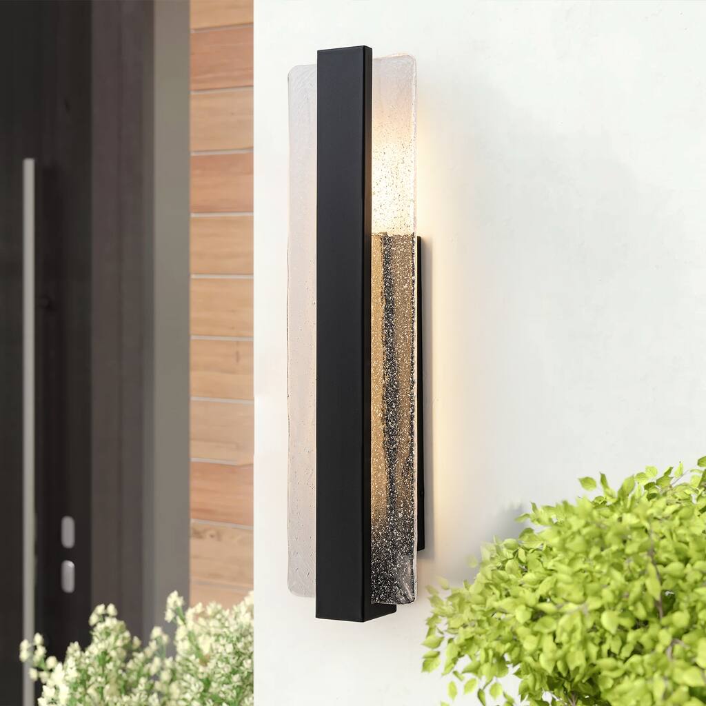 Modern 1-Light Integrated LED 3000K Warm Light Outdoor Wall Sconce with Seeded Glass