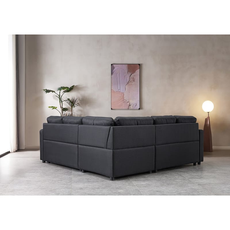 Sectional Sofa Bed, Black, Polyester, 82x82x35 inches - Space-saving, Durable & Easy Install