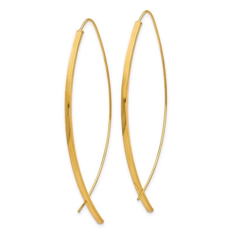 Curata 10k Yellow Gold Square Tube Wire Threader Earrings - 57.9x22.6mm