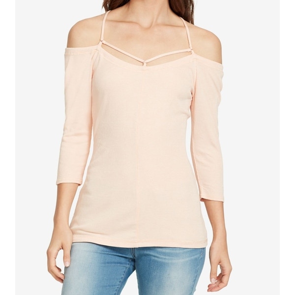 William Rast Pink Women's XS Cut Out Off Shoulder Ribbed Knit Top