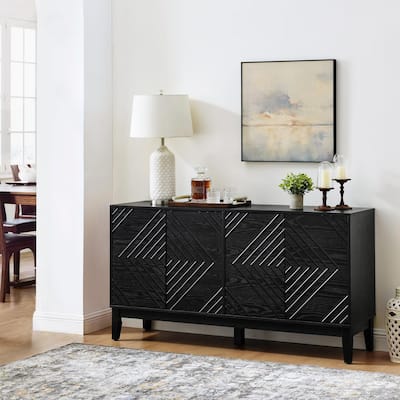 60" Mid Century Buffet Cabinet - Geometric Storage Sideboard