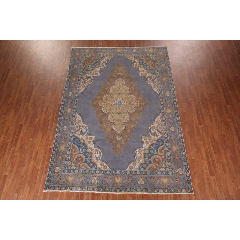 Blue Tabriz Persian Vintage Area Rug Handmade Living Room Wool Carpet - 8'0"x 11'7"