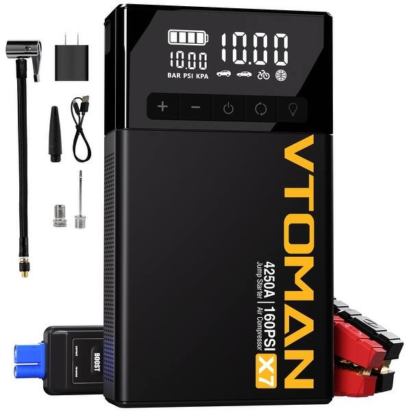 4250A Portable Car Jumper with 160PSI Digital Tire Inflator,12V Lithium Battery Charger Booster Box - 5.12"D x 1.97"W x 9.06"H - Bed Bath & Beyond - 39915487 4250A Portable Car Jumper with 160PSI Digital Tire Inflator,12V Lithium Battery Charger Booster Box - 5.12"D x 1.97"W x 9.06"H - Bed Bath & Beyond - 39915487