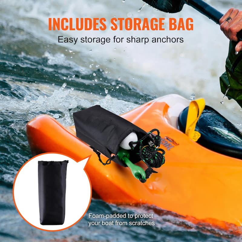 Kayak Anchor Kit, 3.5 lb Paddle Board Anchor Kit with 26.2 ft/8 m Rope and Buoy, Folding Small Boat Anchor with Storage Bag
