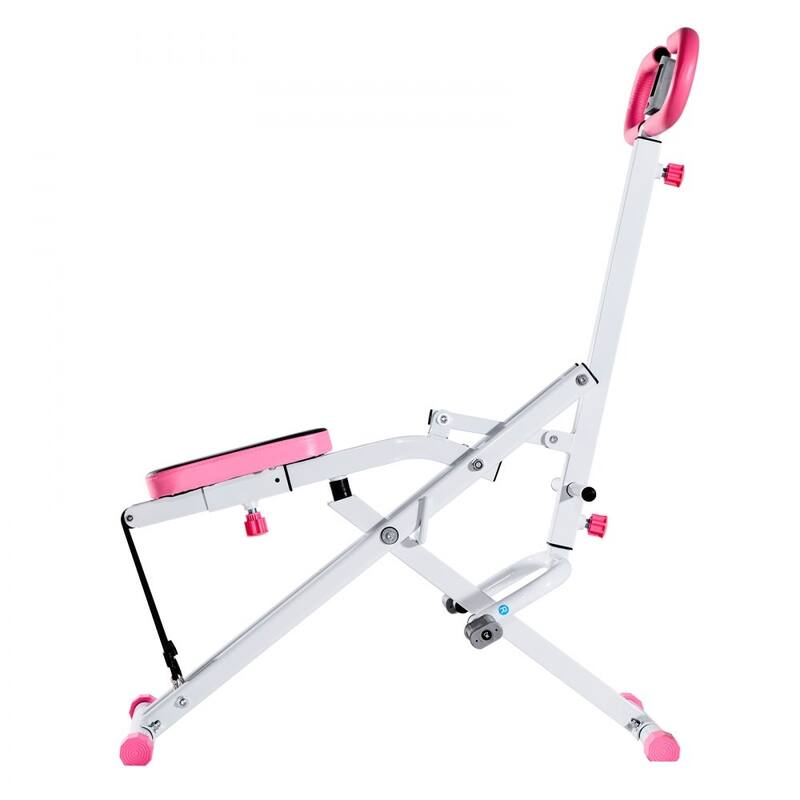 Pink-White Steel Deep Squat Training Machine with Adjustable Seat and Resistance Bands - 35.4 x 22.8 x 44.1 in