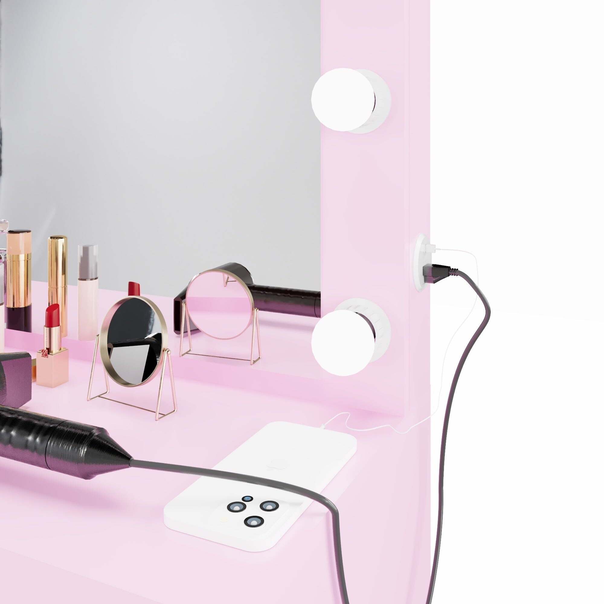 Boahaus Makeup Vanity 7 Drawers Lighted Crystal Knobs USB Port