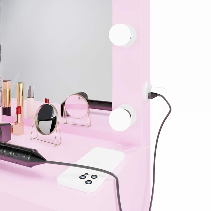 Boahaus Makeup Vanity 7 Drawers Lighted Crystal Knobs USB Port