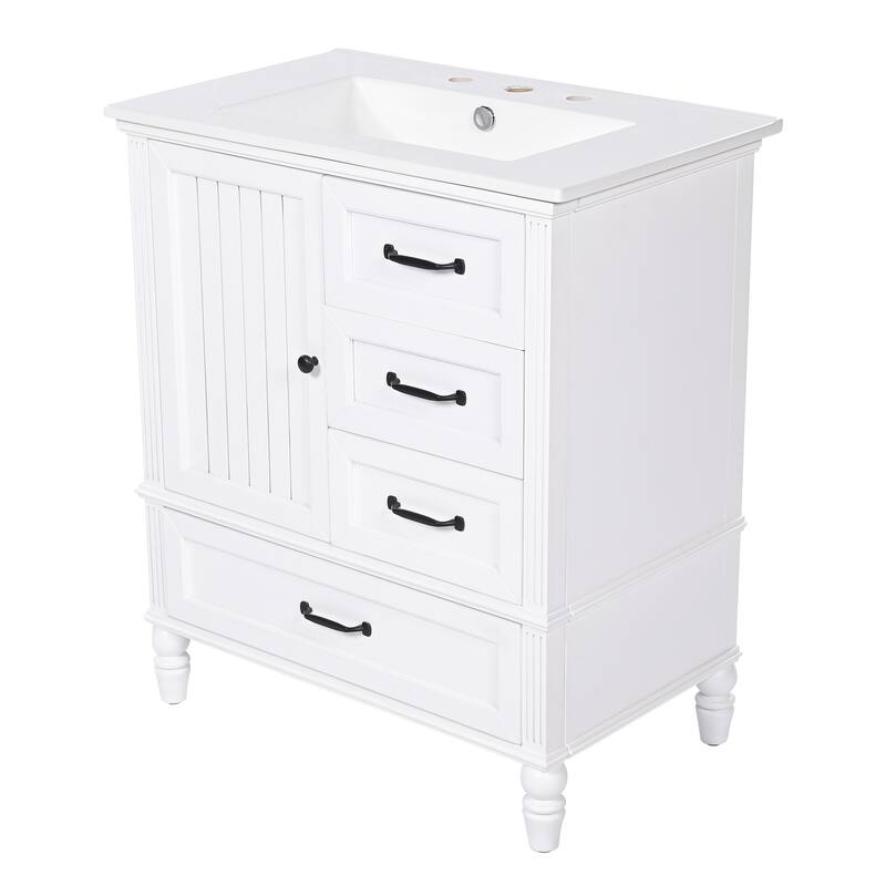 Modern Bathroom Vanity with Semilune Ceramic Sink, Storage Cabinet, and Adjustable Foot Pads - 30in L