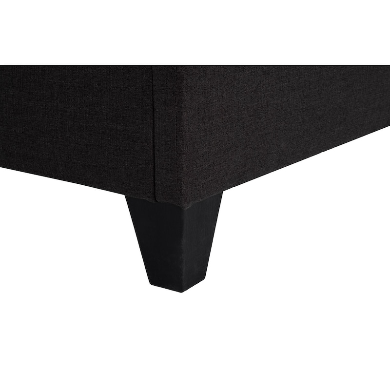Cleo Queen Size Bed Frame, Solid Wood, Soft Dark Gray Linen Upholstery