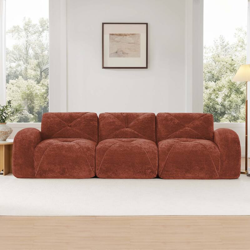 110" Boneless Sofa With Tufted, Soft Velvet Fabric, Modular Sectional Sofa Couches, 32D High Density Sponge