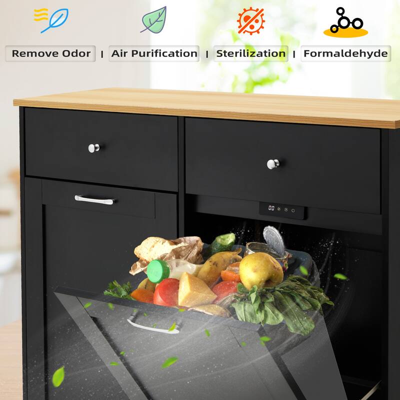 Erommy Tilt Out Trash Cabinet, Wooden Kitchen Trash Can Free Standing Waste Bin, Recycling Hideaway Garbage Can Holder