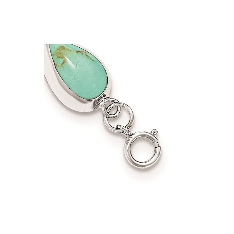 Curata 925 Sterling Silver Spring Ring Polished Teardrop Synthetic Simulated Turquoise Bracelet 7.75 Inch