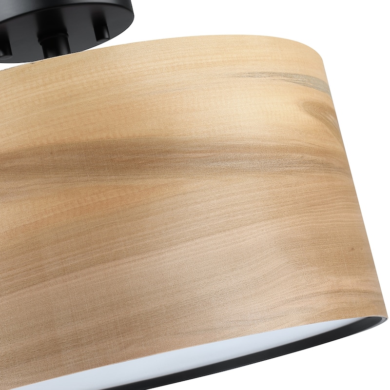 Breaux Wood Veneer Drum Semi Flush Mount Ceiling Light