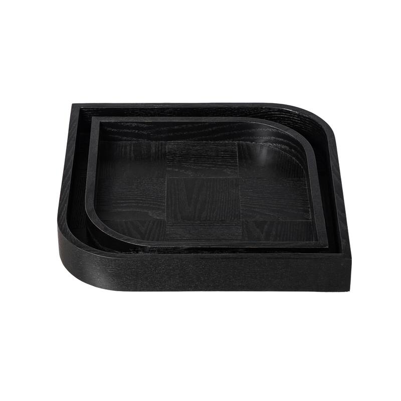 Glitzhome 11.5"/ 14"D Modern Leaf Shape Carved Wooden Decorative Trays Set of 2