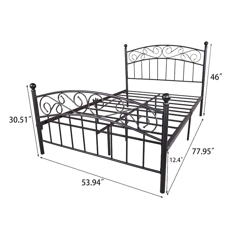 Metal Heavy Duty Platform Bed Frame with Headboard and Fooboard