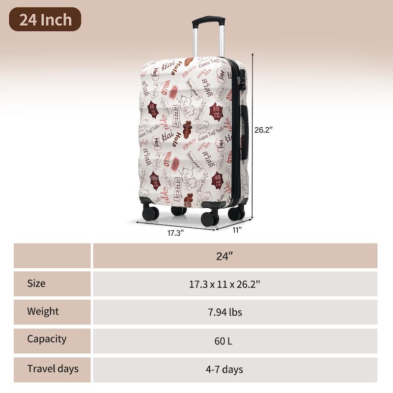 24 Inch Expandable Checked Luggage, Lightweight Glossy Hardshell Travel Suitcase with Spinner Wheels, TSA Lock