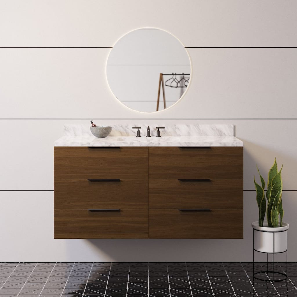 KitchenBathCollection Oslo 48" Floating Wall-Mounted Bathroom Vanity with Carrara Marble Top