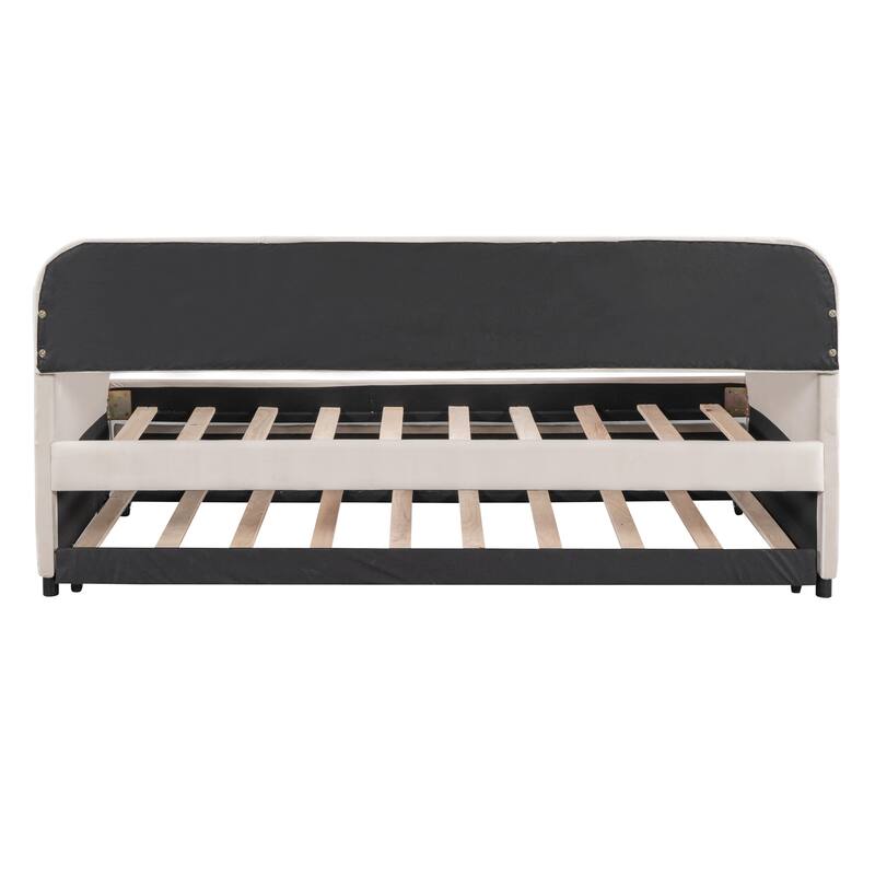 Twin Size Daybed with Trundle, Elegant Upholstered Velvet Sofa Bed