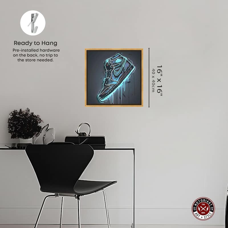 Notoriart Blue Glow Sneaker Framed Sneaker 1 Piece Canvas Wall Art