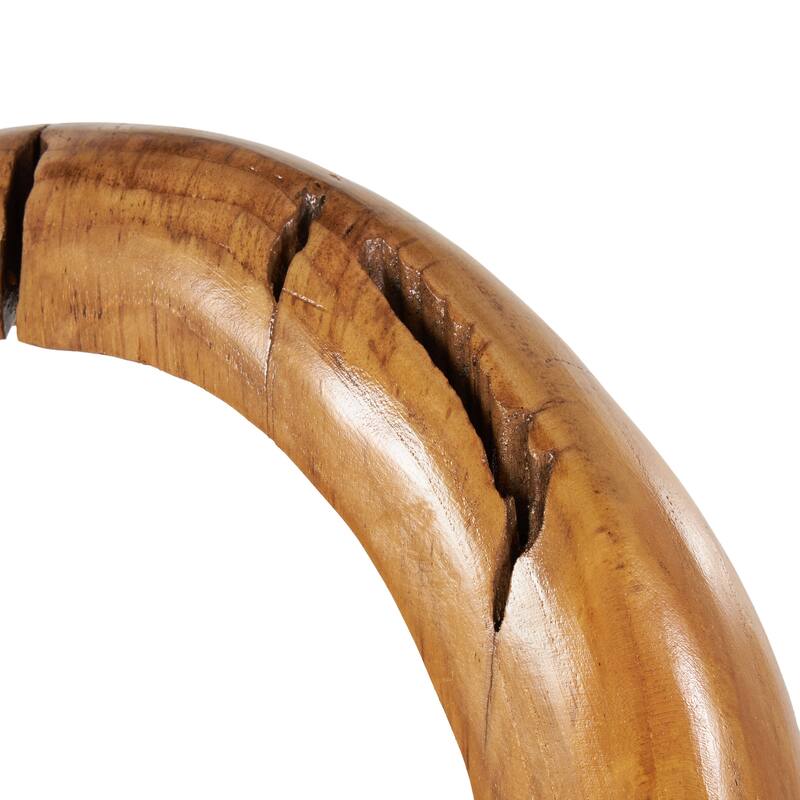 Teak Wood Abstract Handmade Round Sculpture - Brown - Roche River Decor