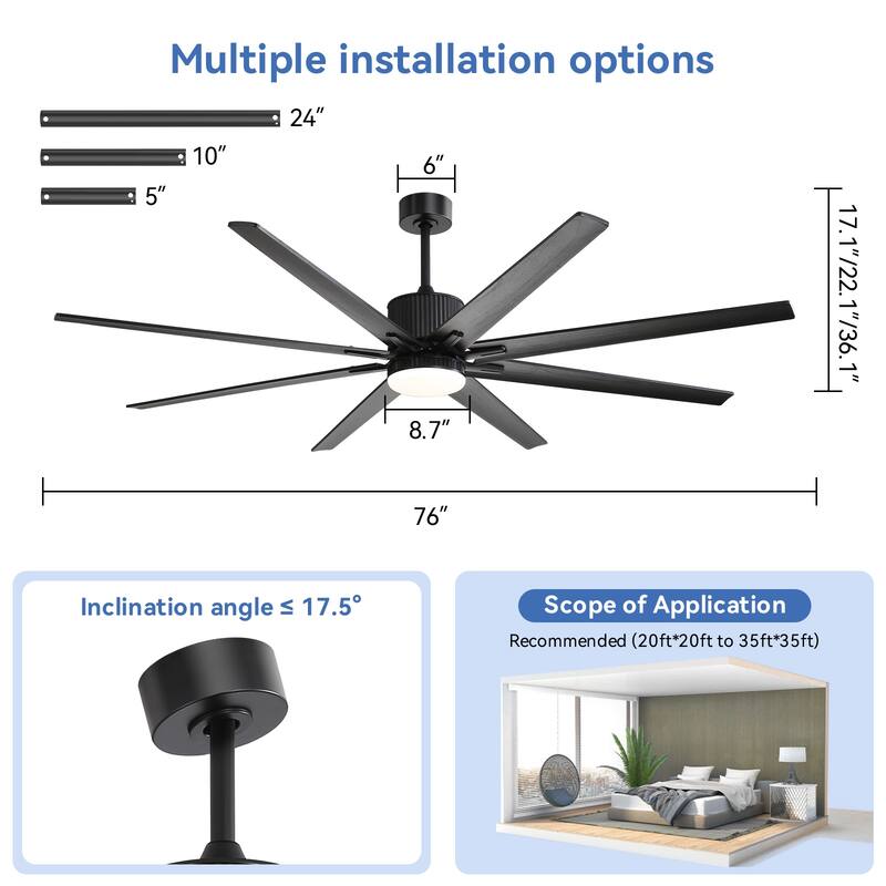 Sofucor 76/84Inch Large Industrial Ceiling Fan,Indoor/Outdoor Smart with Lights and Remote,Work with Alexa/Google