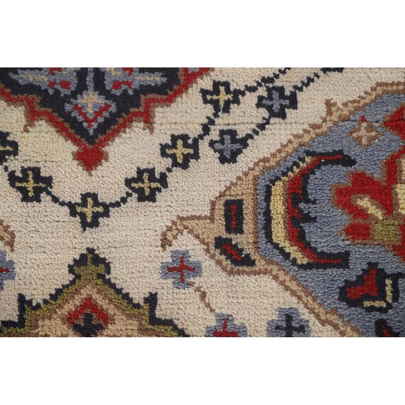 Geometric Beige Kazak Runner Rug Handmade Hallway Wool Carpet - 2'7" x 10'0"