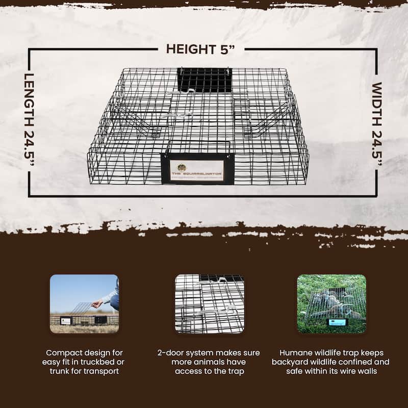Rugged Ranch SQRTO Squirrelinator Trap CatchMor Live Animal 2 Door Metal Cage - 24.5 x 24.5 x 5 inches