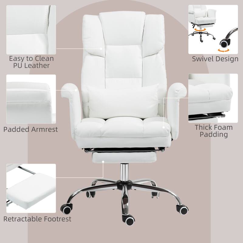 Executive PU Leather Office Chair with Footrest, Reclining Back, and Ergonomic Swivel Design