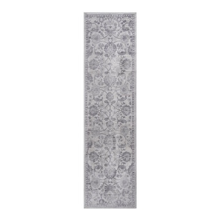 LOOM & LUXE Collection 2X8 Grey/Silver/Oriental Non-Shedding Area Rug - 96" D x 26" W x 0.35" H