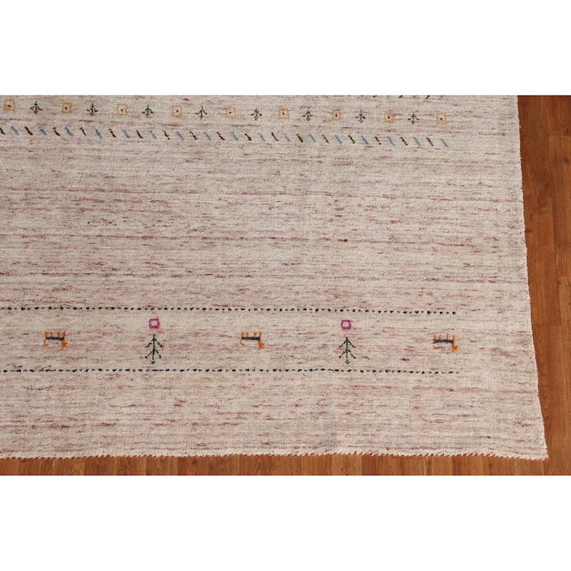 Hand Knotted Oriental 100% Wool Carpet Tribal Animal Pictorial Pink Gabbeh Area Rug - 11' 5'' X 8' 9''