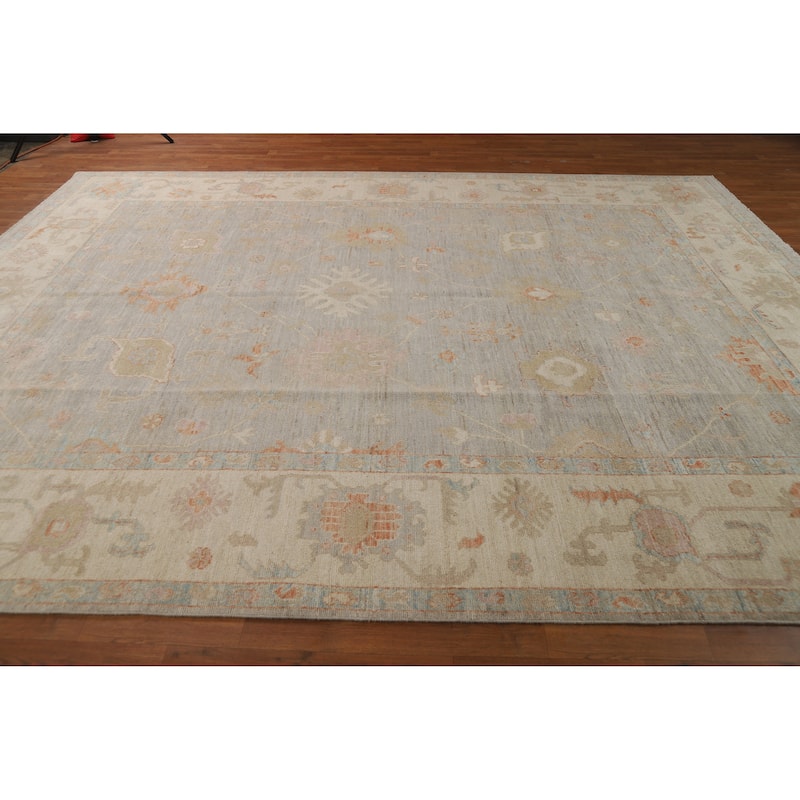 Hand Knotted Oriental 100% Wool Carpet Transitional All-Over Greys & Charcoal Oushak Area Rug - 11' 10'' X 9' 2''