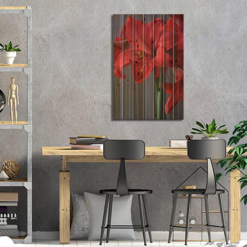 Red Amaryllis Print On Wood by Alyson Fennell - Multi-Color
