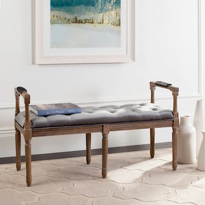SAFAVIEH Raiden Velvet Tufted Rustic Oak Grey Bench - 47.5" x 17.3" x 27"