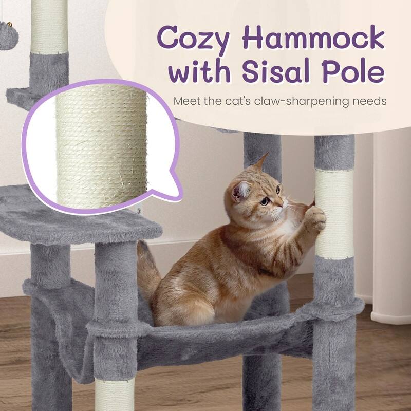 57-inch Light Grey Cat Tree with Padded Platform Bed