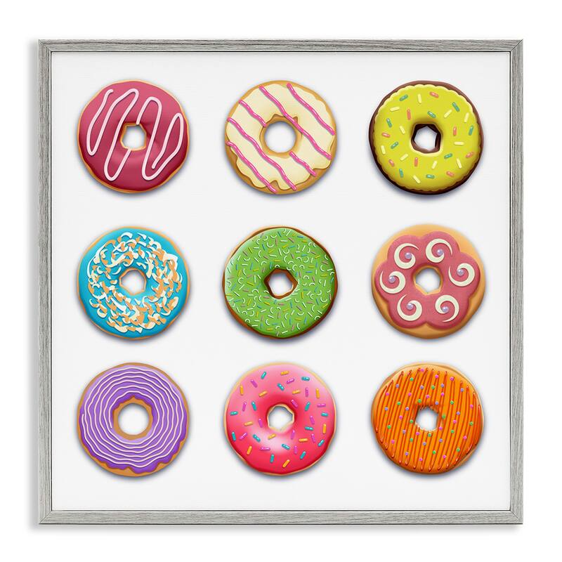 Stupell Colorful Mixed Donuts Framed Giclee Art Design By Marcus Prime - 24 x 24 - Grey