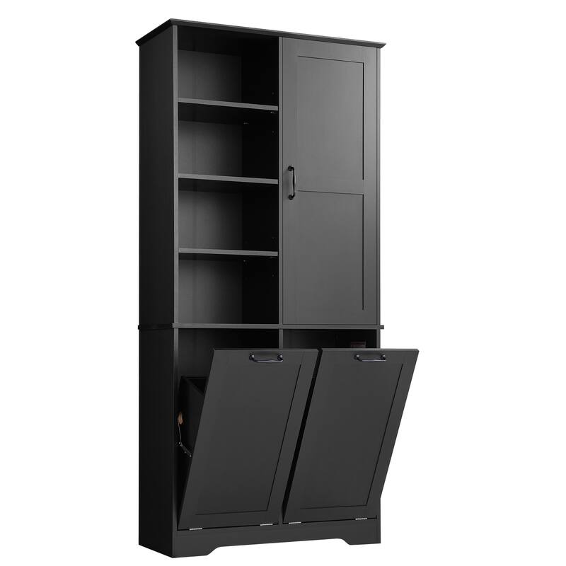 Bathroom Storage Cabinet with Doors and Tilt-Out Laundry Hamper