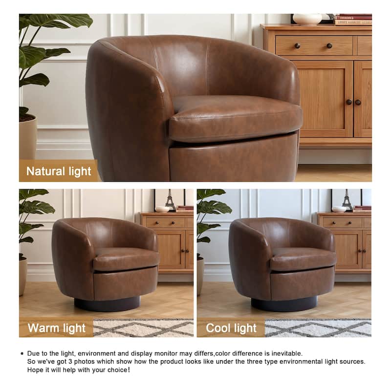 Low Back PU Leather Barrel Chair 360° Swivel Accent Chair for Living Room