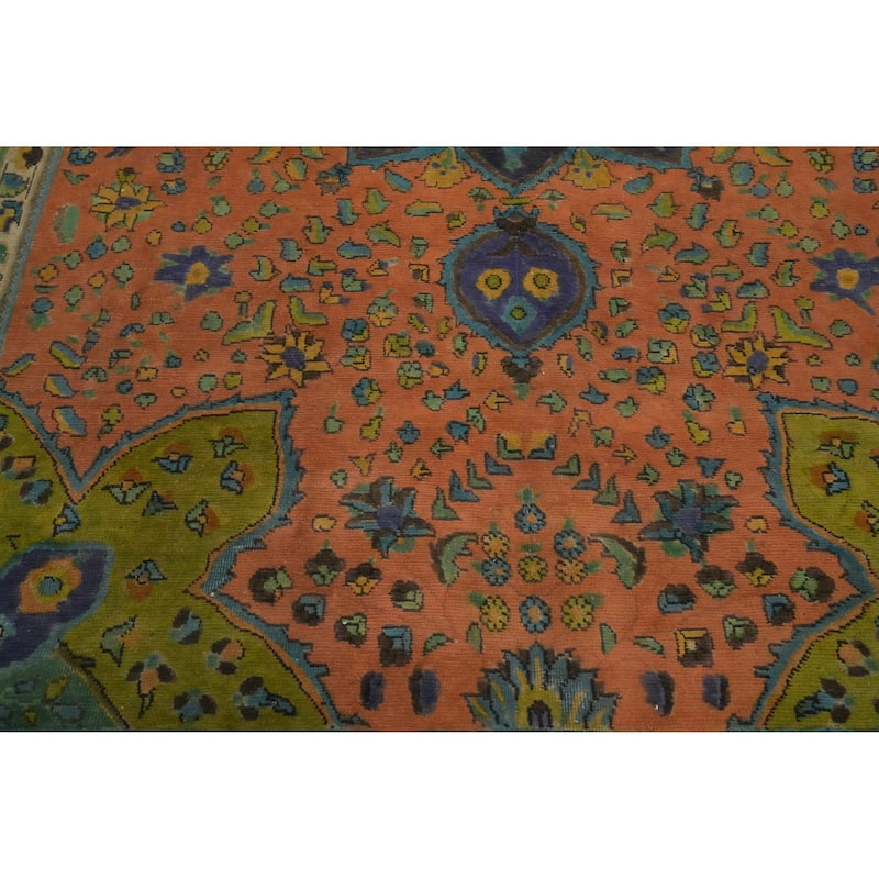 Hand Knotted Oriental 100% Wool Carpet Traditional Floral Oranges & Rust Tabriz Area Rug - 10' 9'' X 7' 8''