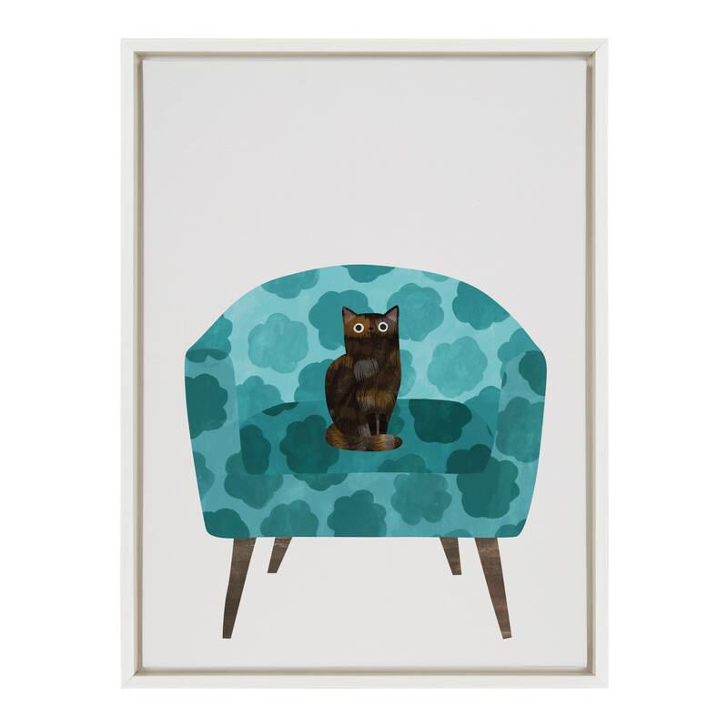 Kate and Laurel Sylvie 9 Teal Chair Framed Canvas by Planet Cat