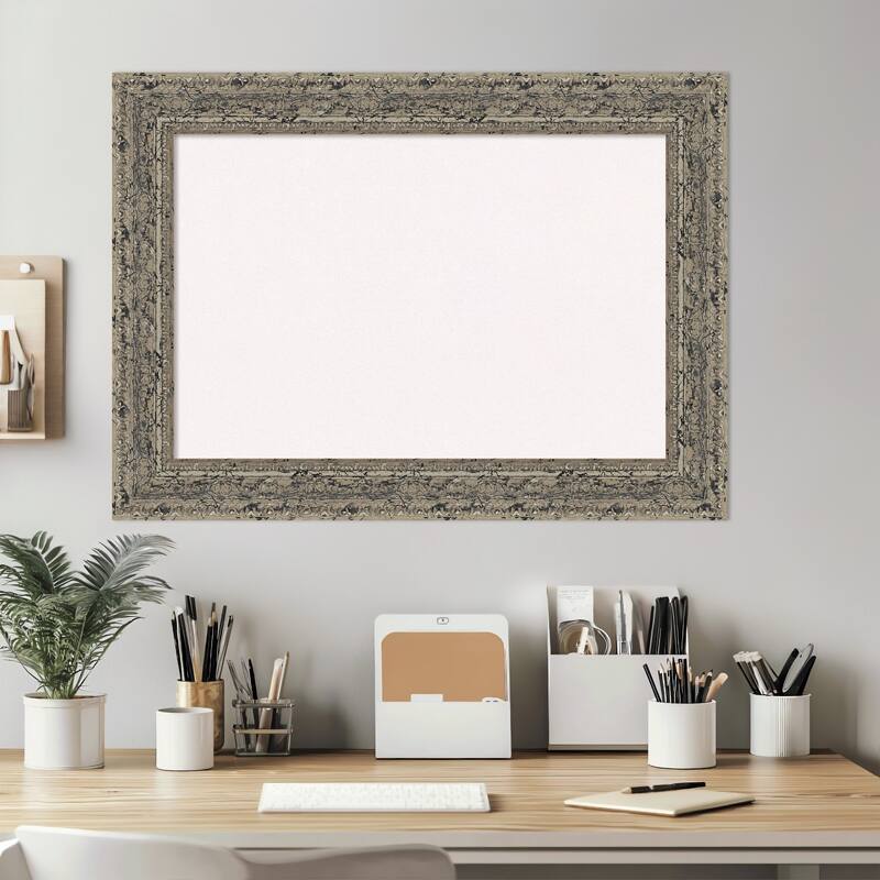 Attic Aged Silver Wood Framed Cork Board - Bulletin Board, Organization Board, Pin Board