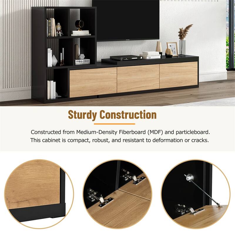 Extendable TV Stand with 3 Tier Bookshelves