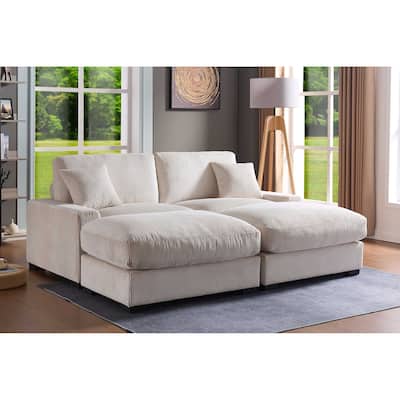 Corduroy Deep Seat Sectional Sofa with Ottoman Chaise and Pillows