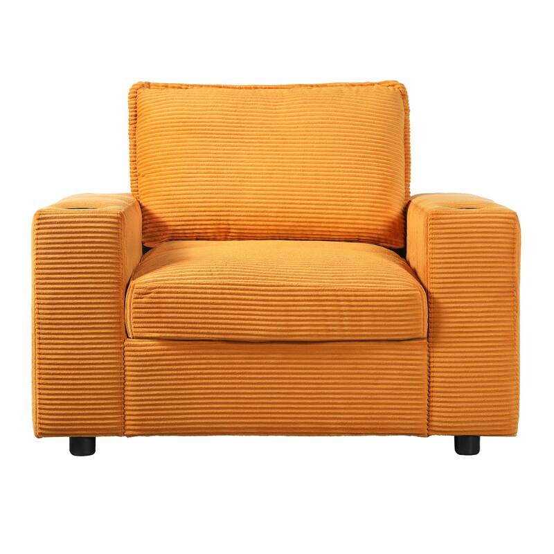 Roomfitters Oversized Chaise Lounge Chair with Storage Ottoman and Built-in USB Charging Port, Corduroy Sleeper Couch