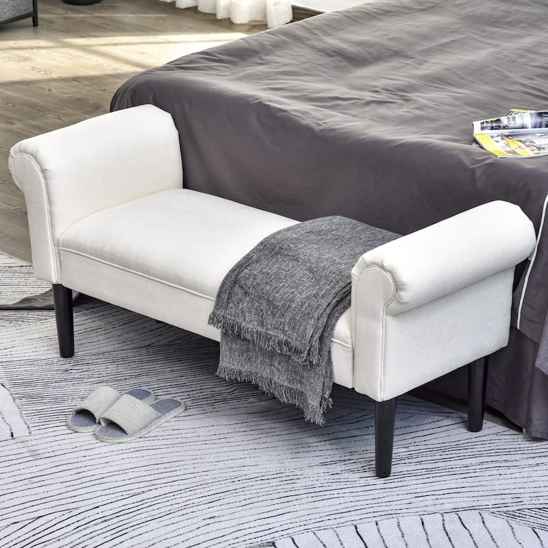 HomCom Linen Upholstered Vanity Accent Ottoman Bench With Armrests - 18*52*23