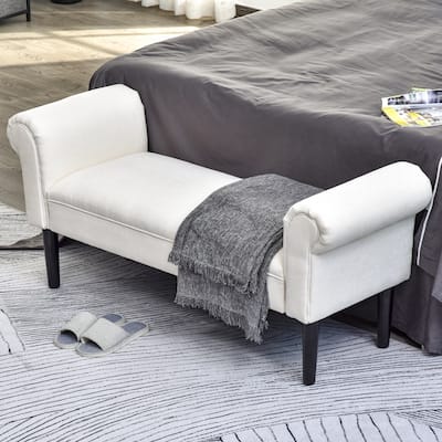 HomCom Linen Upholstered Vanity Accent Ottoman Bench With Armrests - 18*52*23