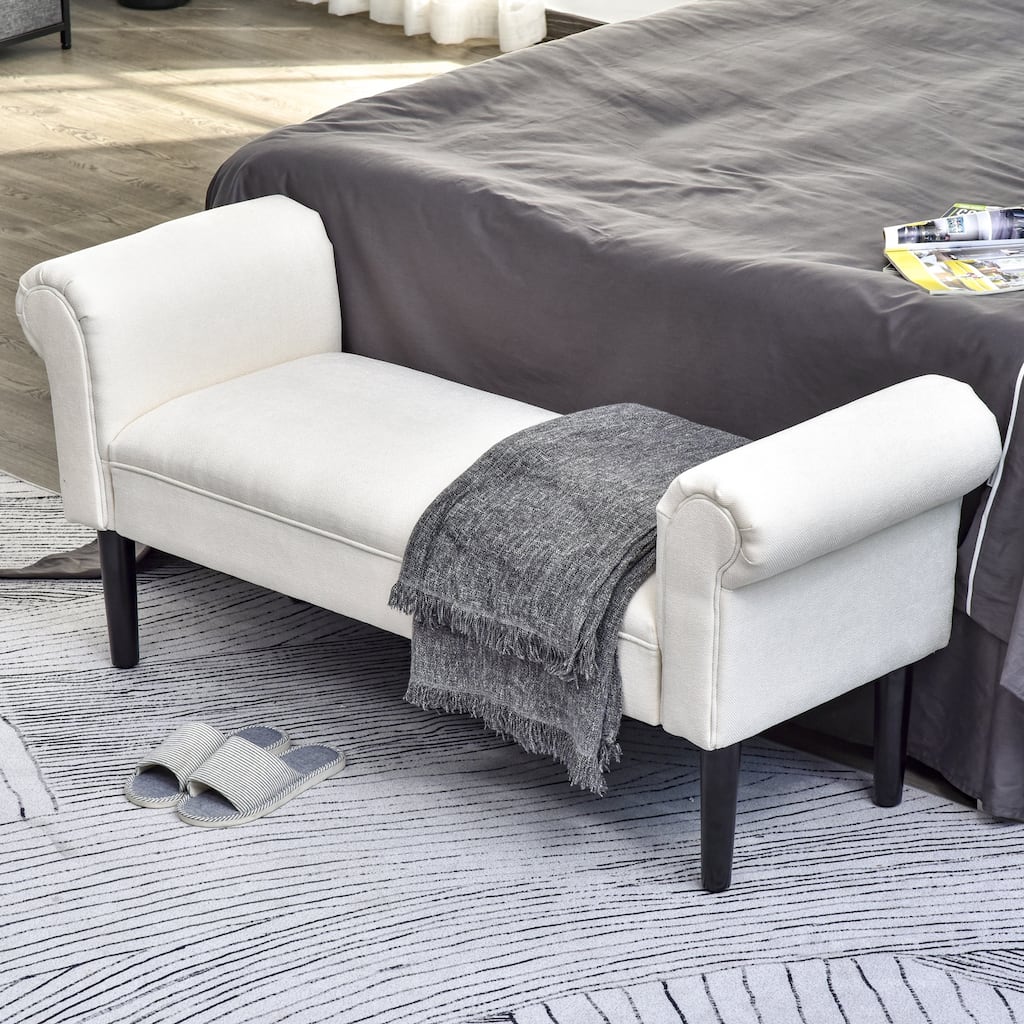 HomCom Linen Upholstered Vanity Accent Ottoman Bench With Armrests - 18*52*23