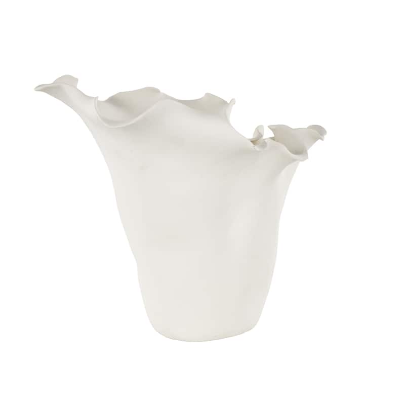Ceramic Abstract Floral Inspired Vase with Wavy Folded Rim - White or Black - Roche River Decor